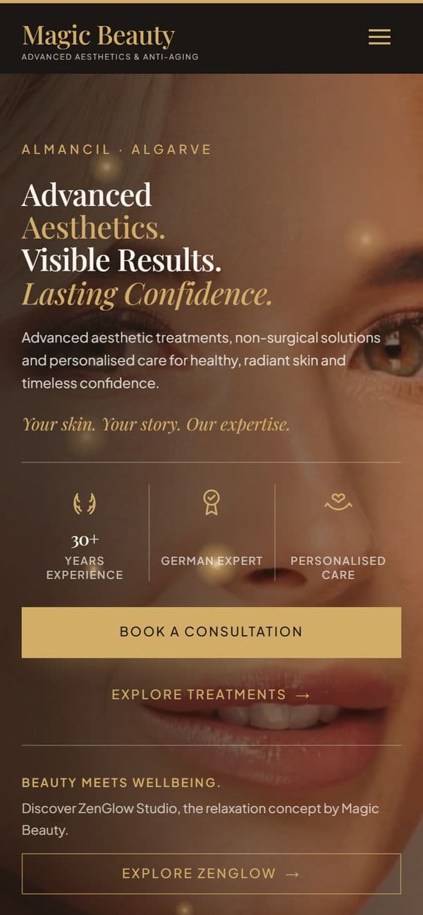 The Magic Beauty website on a phone.